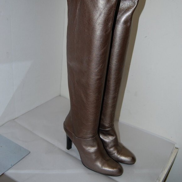 US8❤️Stuart Weitzman Bronze Metallic leather Knee High Heels Tall OTK Boots - Picture 2 of 11